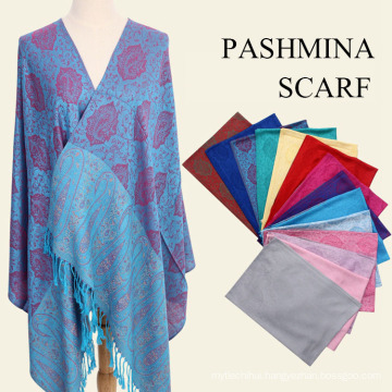 2017 Autumn winter jacquard pashmina shawl large warm rayon scarves turkish pashmina shawl with tassel